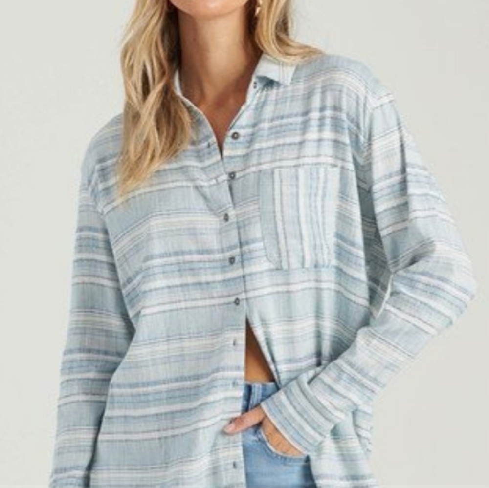 💚 FINAL PRICE DROP Billabong  Easy Movin Button Up Shirt Blue Woven Sz S